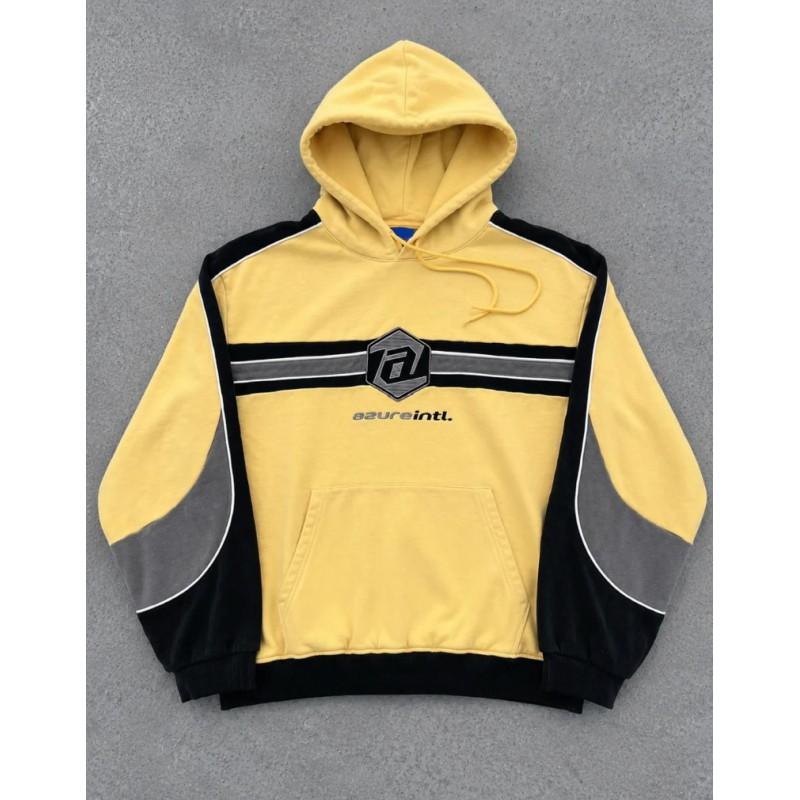 Unisex Hooded Sweatshirt With Patchwork Print Design Loose Fit Streetwear Teens Adults