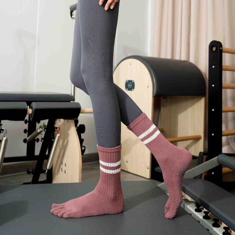Women s Mid-Calf Double Stripe Five-Toe Yoga Socks