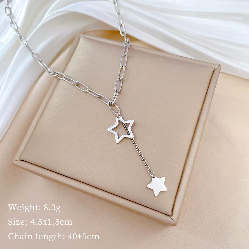 

Titanium Steel Chain Fringed Star Temperament Personality Minimalist Furnace Real Gold Necklace Female Collarbone