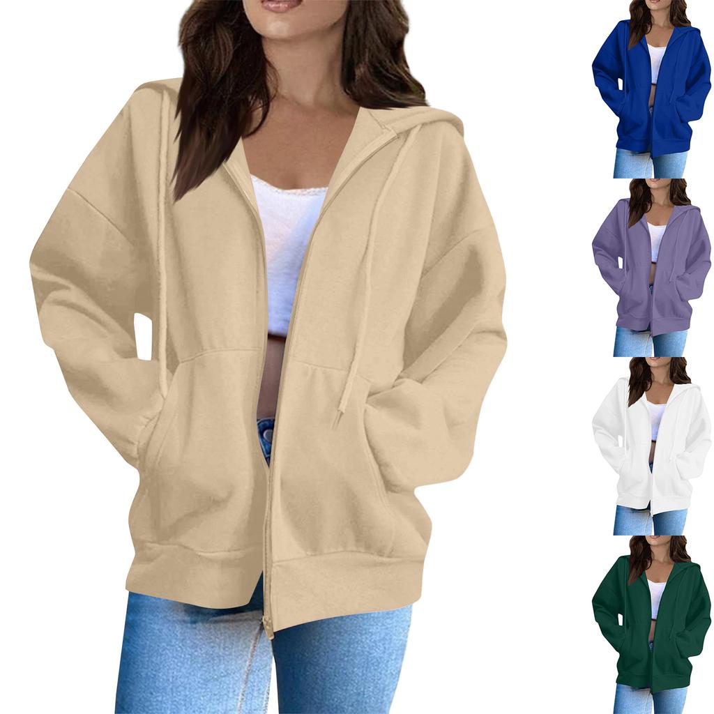 Women's Fashion Casual Long Sleeve Solid Color Hooded Sweatshirt Tops