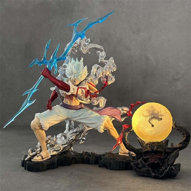 Anime Figure Gear 5 Thunderbolt Nika Luffy Toy Model Statue Collection Desktop Decoration