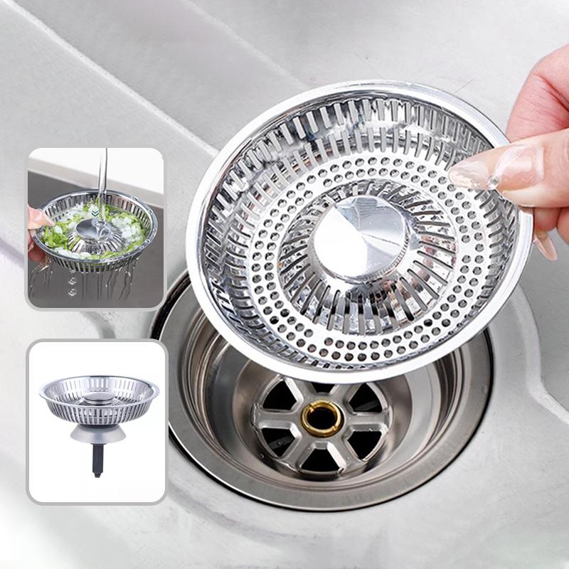 Kitchen Sink Drain Strainer with Copper Bounce Core Pop Up Sink Stopper Food Catcher Basket Anti Clogging Basket