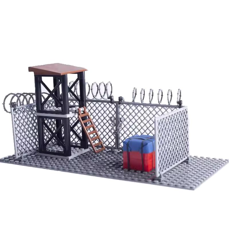 WW2 Military Outpost Scene MOC Building Block Set Soldier Lookout Drone Cannon Car Base Scale Model Kit Weapon Gun Launcher Toy Gift Present K057