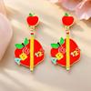 Metallic Apple Letter Pencil Earrings - Fashion Accessory for Back-to-School, Christmas & Halloween