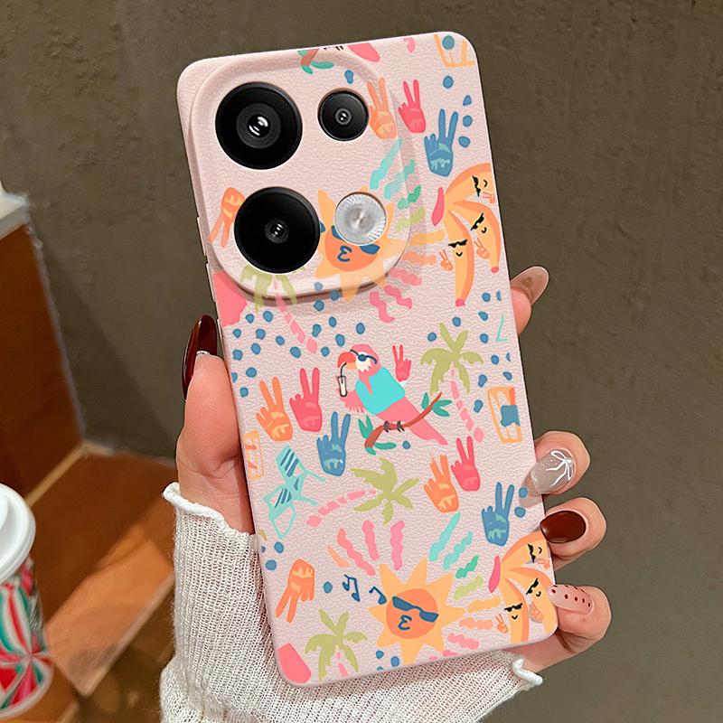 Kolorowe Etui z Wzorem Kreskówkowym Xiaomi 14T 13T 11T Pro Skórzana Faktura Silikonowe Pokrowiec Funda Dla Redmi Note 14 13 Pro 4G 5G 12 11