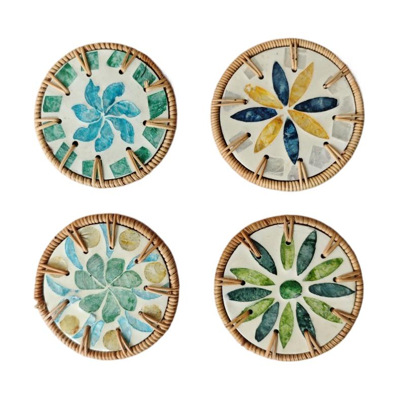 Bohemian Real Rattan Finely Woven Color Shell Placemat Nordic Insulation Pad Restaurant Home Round Desktop Decorative Coasters
