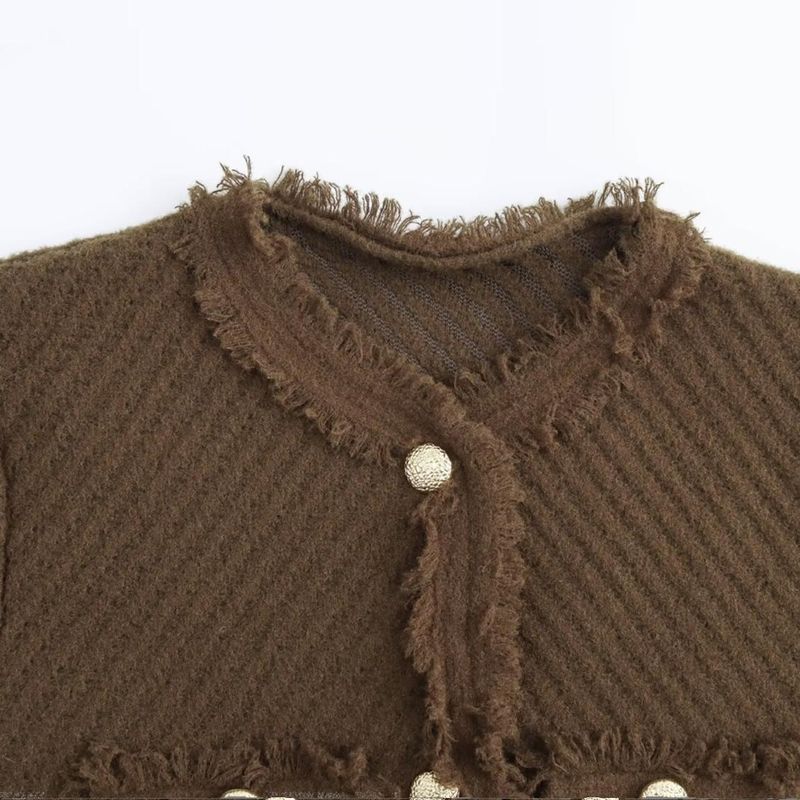 Kaslead New Arrival Women's Clothing Fashion Style Twill Knitting Burr Long-Sleeved Thickened Sweater Cardigan Coat