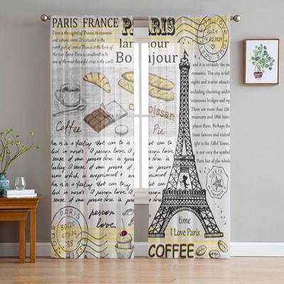 Retro Poster Kaffee Eiffelturm Gardinen für Wohnzimmer Schlafzimmer Tüll Vorhänge Küche Fenster Behandlungen Panel Vorhänge