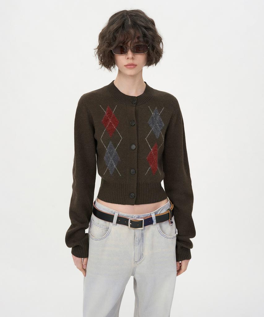 INSILENCE WOMEN Argyle Cardigan Brown