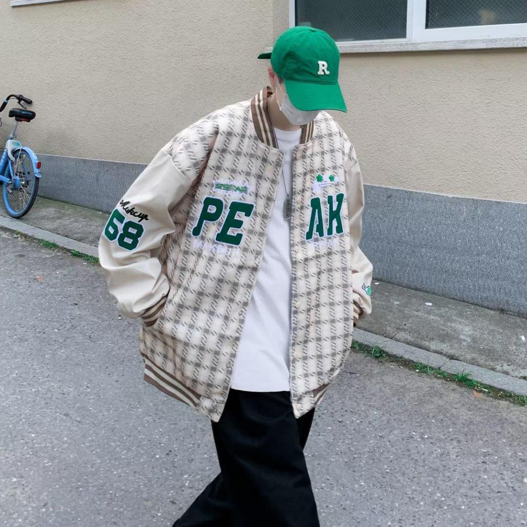 2024 Unisex Retro Plaid Baseball Jacket - Spring/Autumn Trend, Loose Fit, Hip Hop Style