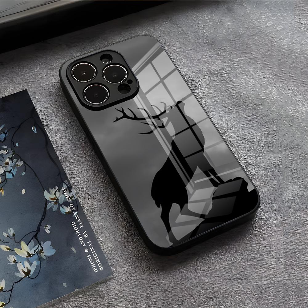 E-Elk Reindeer Phone Case For IPhone 17 Air 16 E Pro Max 15 14 13 Mini 12 Pro 11 Max Plus Black Glass Cover