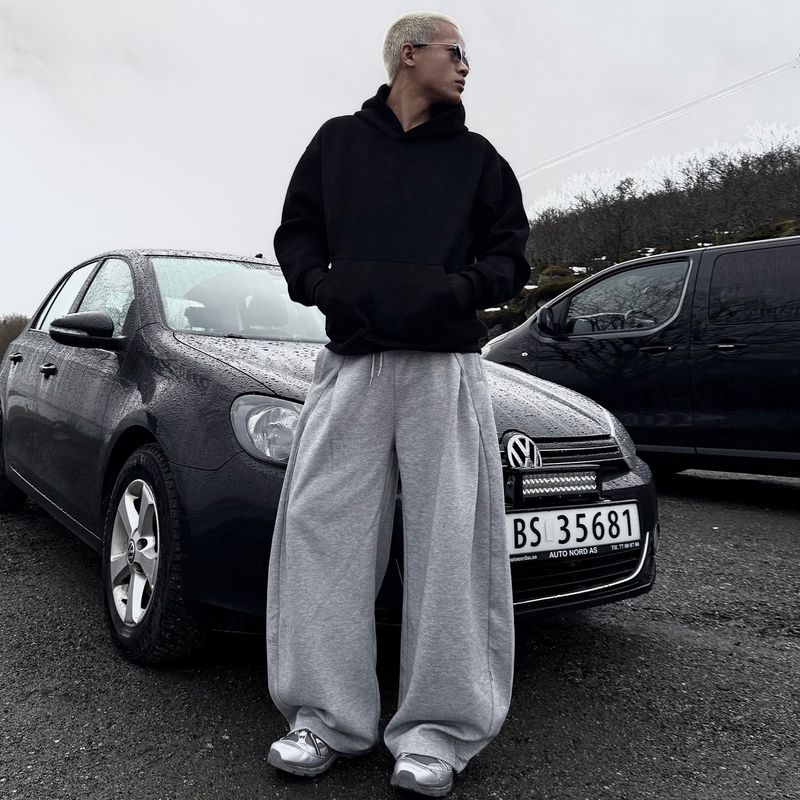 

American Idle Style Deconstruct Sweatpants Men and Women Spring Easiest for Match High Waist Loose Feeling Loose Leisure Sports Loose Pants Gray X L