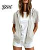 Casual Hooded Jacket Women Short Sleeve Zip-Up Hoodie Drawstring Sweatshirt Athletic Workout Top for Summer Lightweight Coat with Pockets Breathable