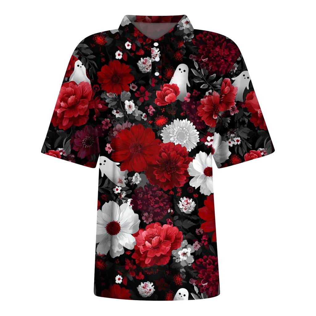 Women's Fashion Casual Lapel Short Sleeve Printed Shirt Women's Button Up Tops