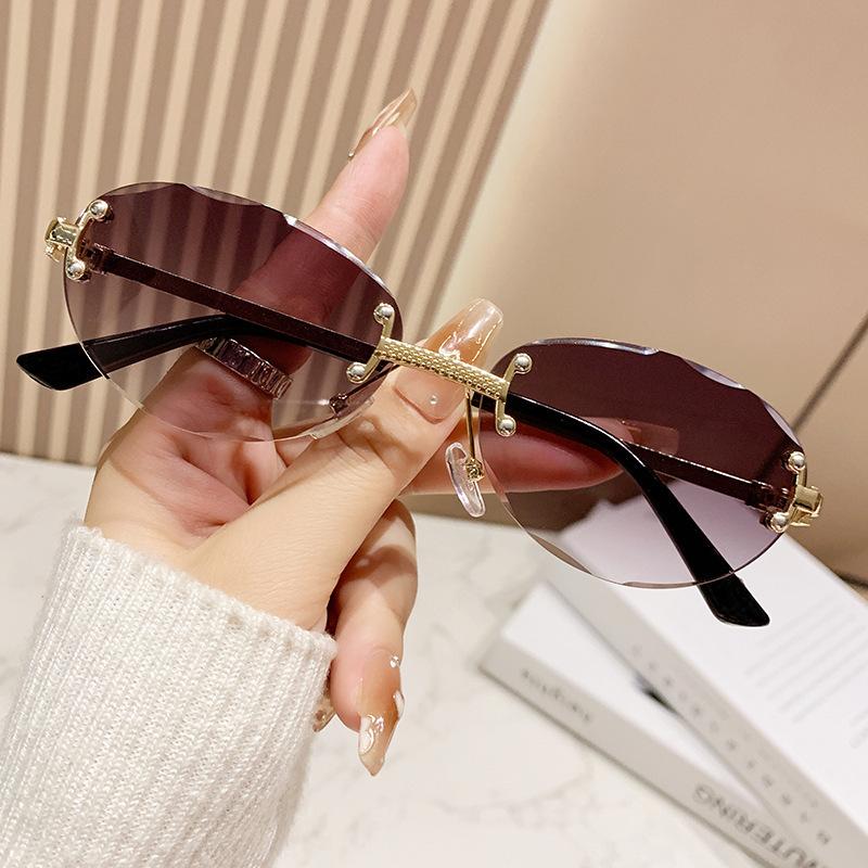 Rimless Punk Vintage Oval Sunglasses Women For Men Luxury Brand Designer Sun Glasses Popular Metal Rivet Hip Hop Shades Uv400