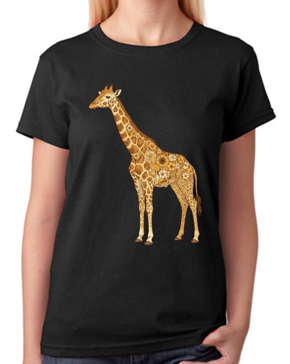Floral Giraffe Wildlife Art Ladies T-Shirt Safari Animal Print Tee 3XL