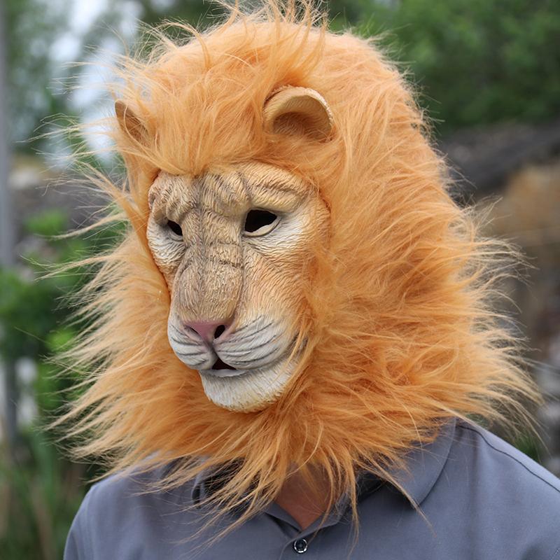 Latex Lion Mask Latex Soft Funny Party Animal Masks Lion Hair Adult Joker Halloween Costume Ball Headgear Props One Size