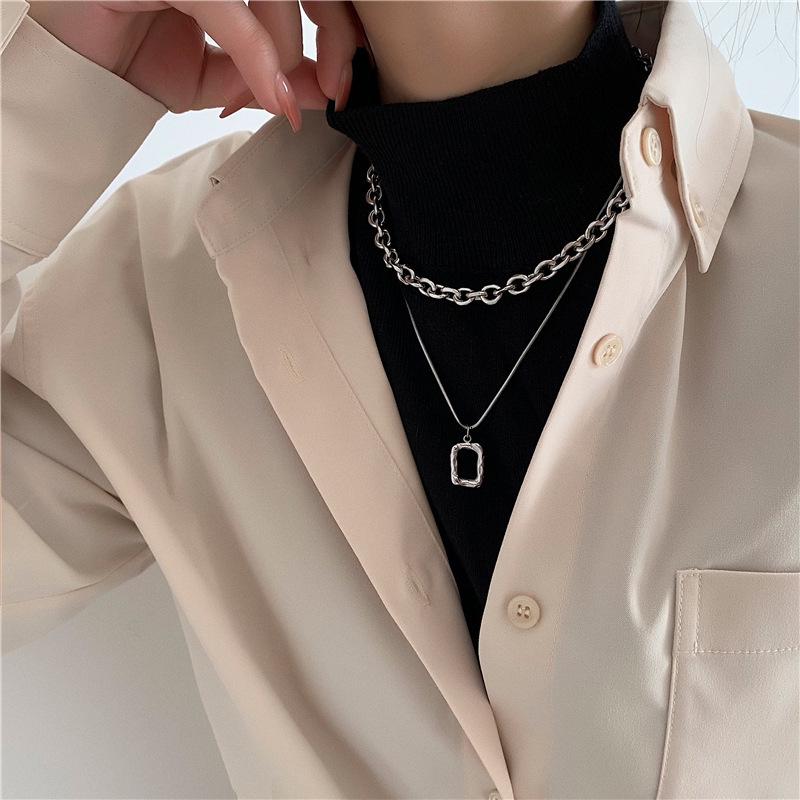 European & American Double-Layer Hip Hop Titanium Steel Necklace: Trendy 2021 Fashion for Women & Men.