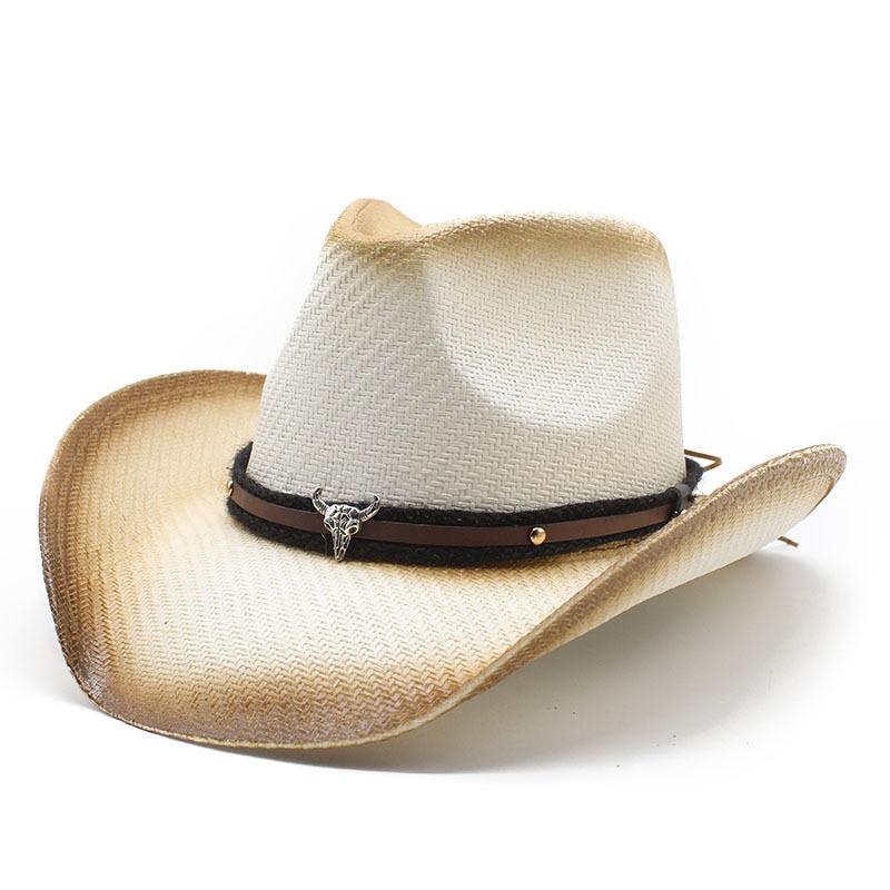 Straw Hat Ethnic Style Cow Head Ethnic Style Western Cowboy Straw Hat Characteristic Spray Paint Roll Brim Sun Hat