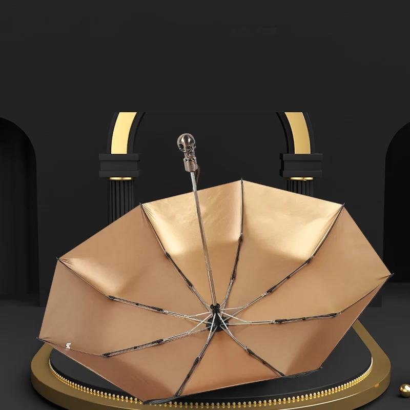 Классический Ретро Череп Мужчины Женщины Зонт Ветрозащитный Автоматический Складной — фото 5