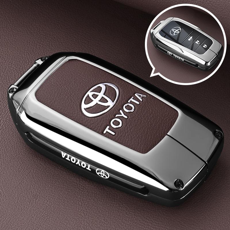 Leather Zinc Alloy Car Key Case for Toyota Corolla Hybrid 2021 Rav4 Land Cruiser Prado Camry Highlander Prius C-HR 2018+