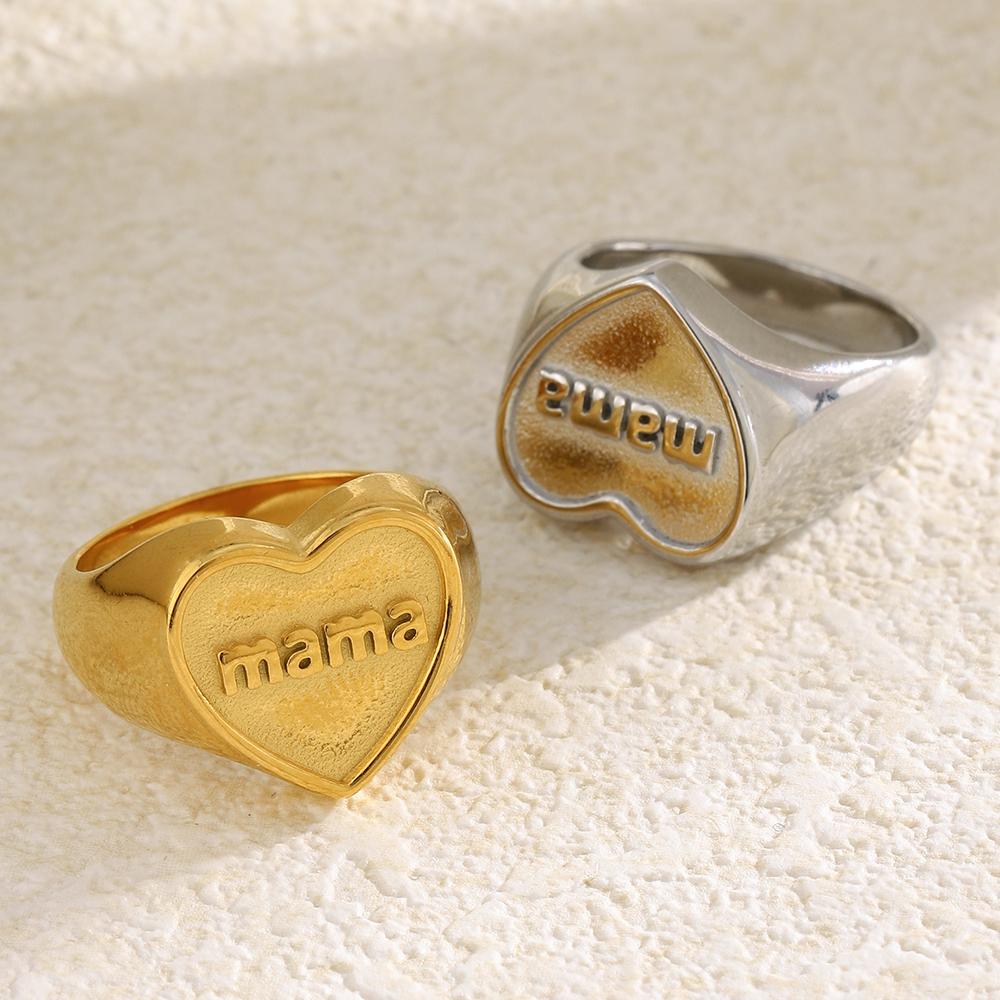 MamacitaSlay 316L Stainless Steel Mama Heart Ring 18K Gold Plated Waterproof Jewelry Women's High Quality Elegant Ring Gifts