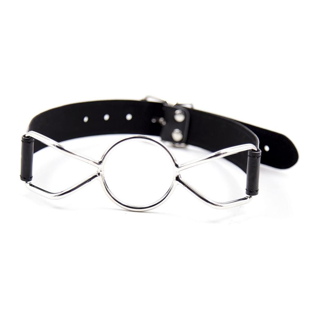 VaHppy Knebel Edelstahl Ring Schmetterlingsform S/M/L PU Länge verstellbar SM Paarspiele Alternative aufregende Zwangsöffnung