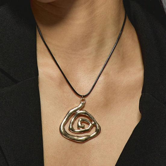 Metal Vortex Pendant Necklace, Black Cord Adjustable Necklace, Vortex Spiral Charm Necklace Jewelry for Women Casual Wear Office