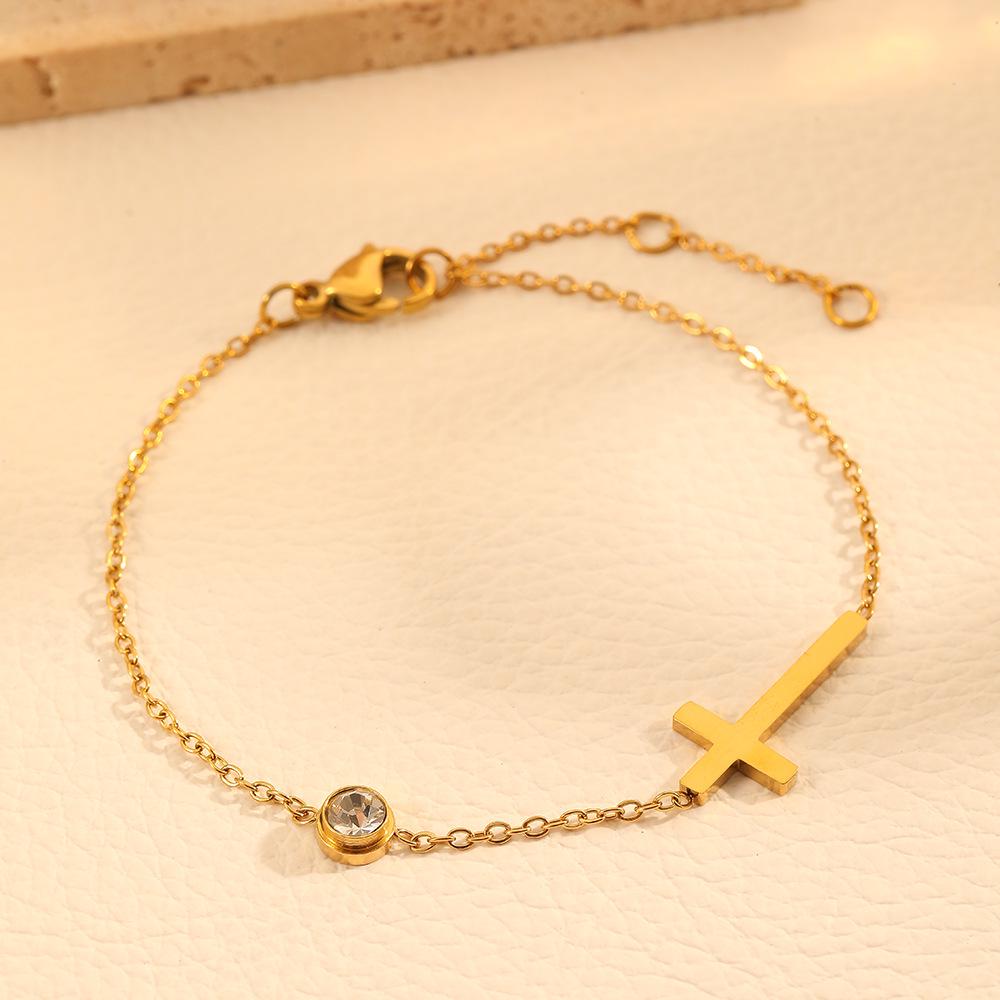 INS Summer Rhinestone Cross Anklet: Trendy European & American Stainless Steel Foot Jewelry.