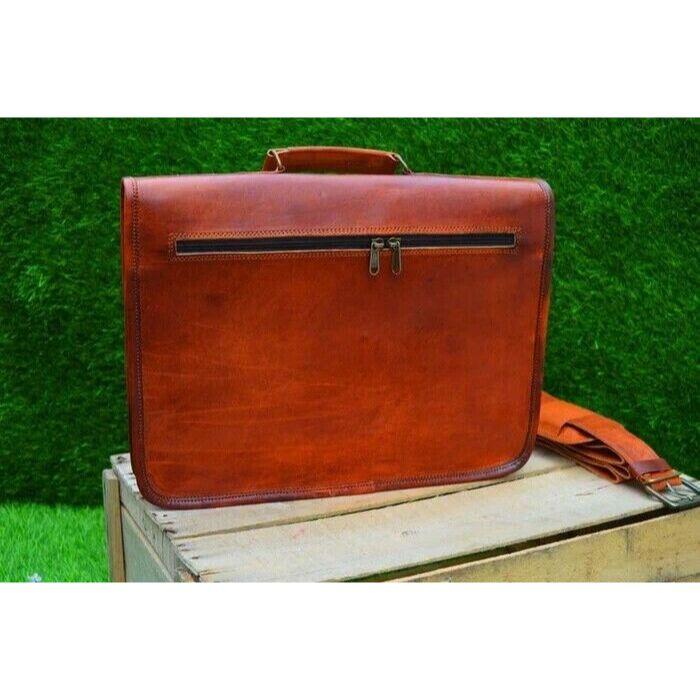Handmade New Messenger Satchel Office Bag Classic Genuine Goat Leather Laptop