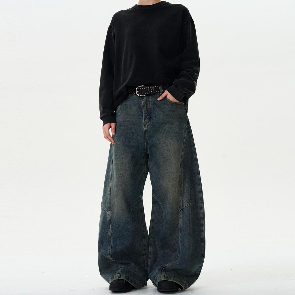 American Retro Washed Distressed Wide-Leg Jeans - Unisex Casual Trend