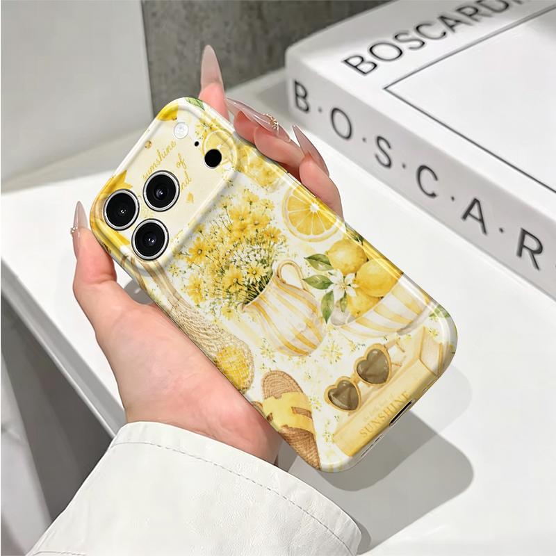 Cheerful Sunny Summer Lifestyle Yellow Floral Pattern Art Graphic Film Aesthetic Protective Shockproof Bumper Case Cover For iPhone 14 15 16ProMaxPlus