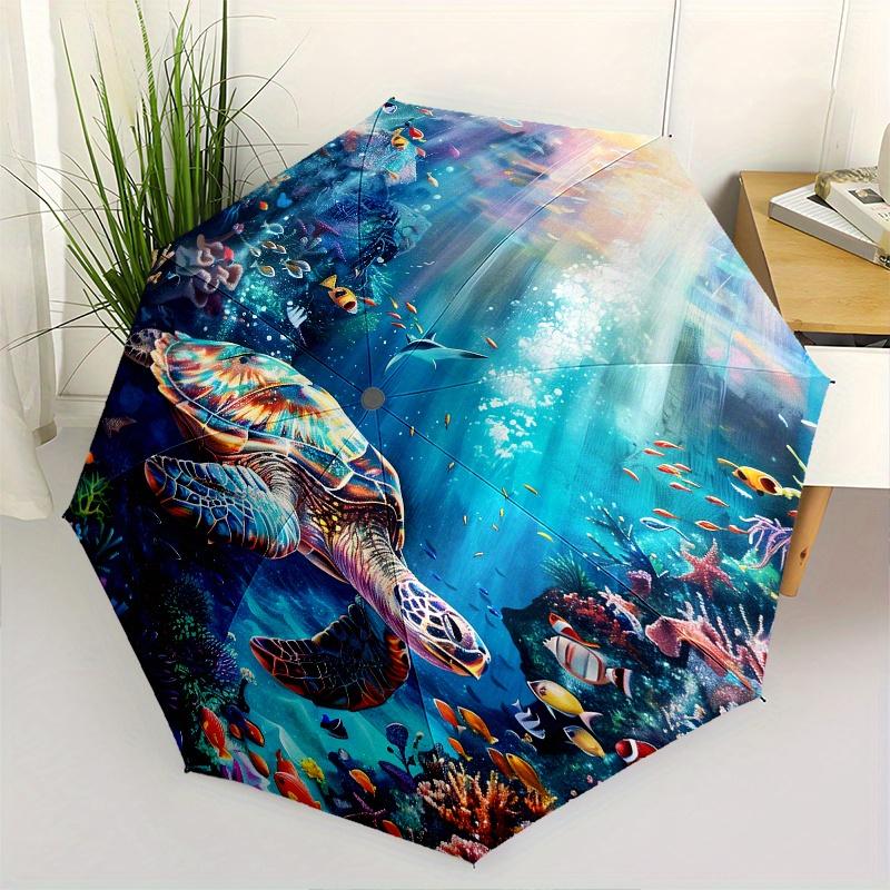 

Sea turtle, Coral reef Theme 8 Bone Hand Automatic Folding Umbrella, Compact and Portable Design, A Perfect Gift for Birthday, Christmas or