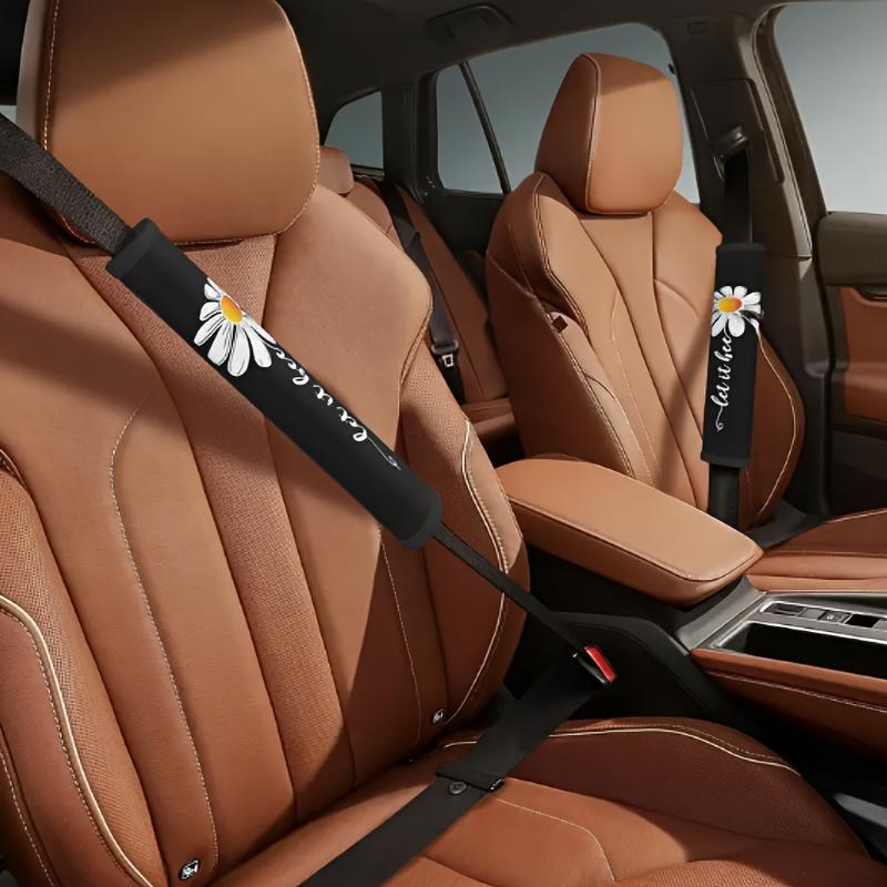 2pcs Car Seat Belt Shoulder Cover Soft Car Seat Belt Cover Fashion Daisy Car Interior Accessories