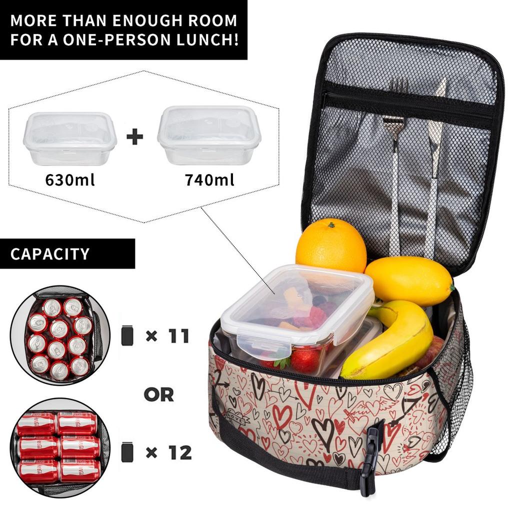 Love Pattern Insulated Lunch Bag for Kids School Cooler Thermal Food Box Tote Leakproof Lunch Boxes Container