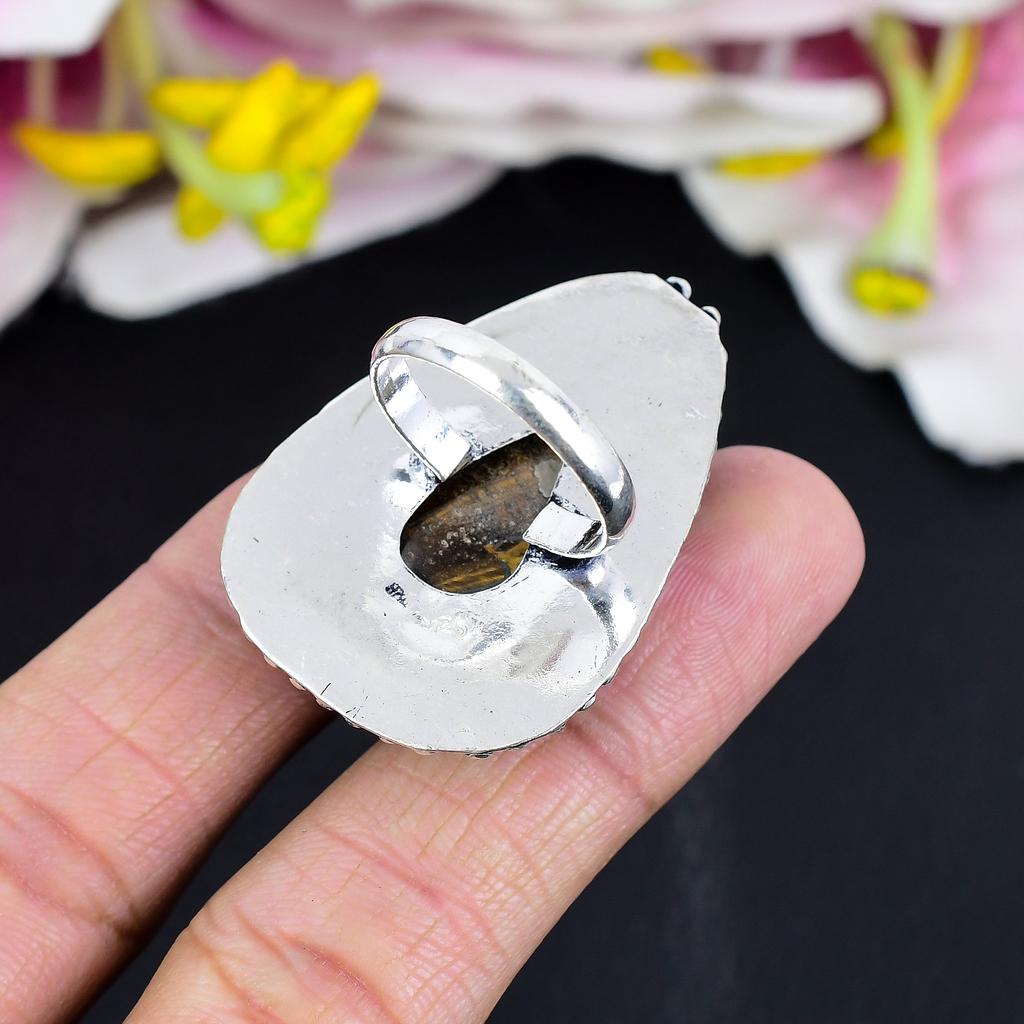Tiger Eye Gemstone Handmade 925 Sterling Silver Jewelry Ring Size 10 KG-1676