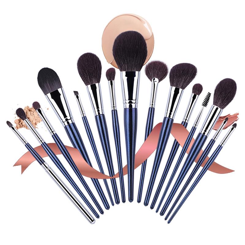 Genuine Wool 15-Piece Copper Tube Makeup Brush Set - Includes Highlight, Eyeshadow Brushes & Eyelash Comb