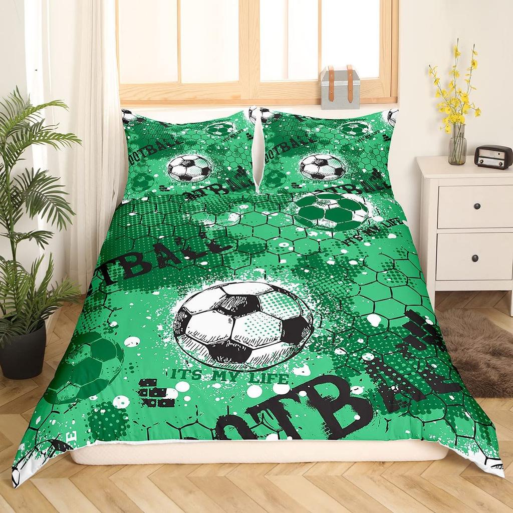 3D Football King Queen Duvet Cover Soccer Bedding Set For Kids Teens Boys Ball Sports White Red 2/3pcs Polyester Quilt Cover