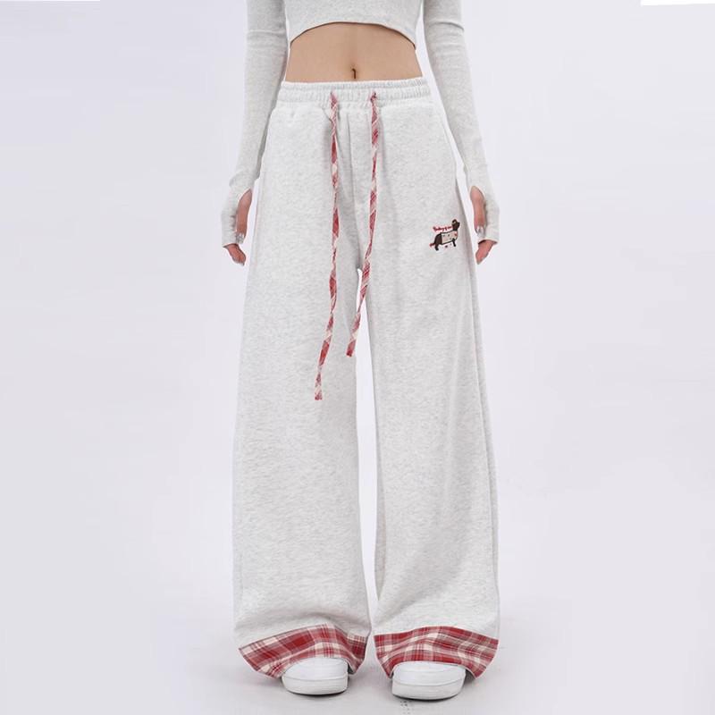 Women's Sporty Retro Wide-Leg Sweatpants, Cuffed, 2025 Design – Loose Fit for Autumn/Winter Casual Wear