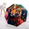 1pc Tiger Head & Flower Pattern Automatic Umbrella is Fashionable and Good-Looking, a Portable 3-Fold Umbrella, Suitable for Travel and Dail