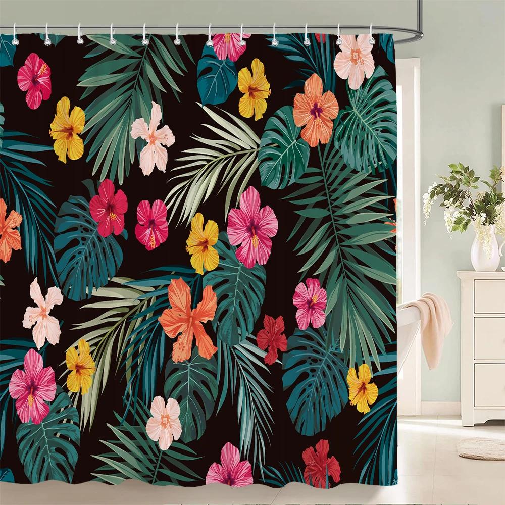 Tropical Green Plant Shower Curtain Leaves Printed Washable Bath Curtain Waterproof Polyester Fabric Bathroom Curtains