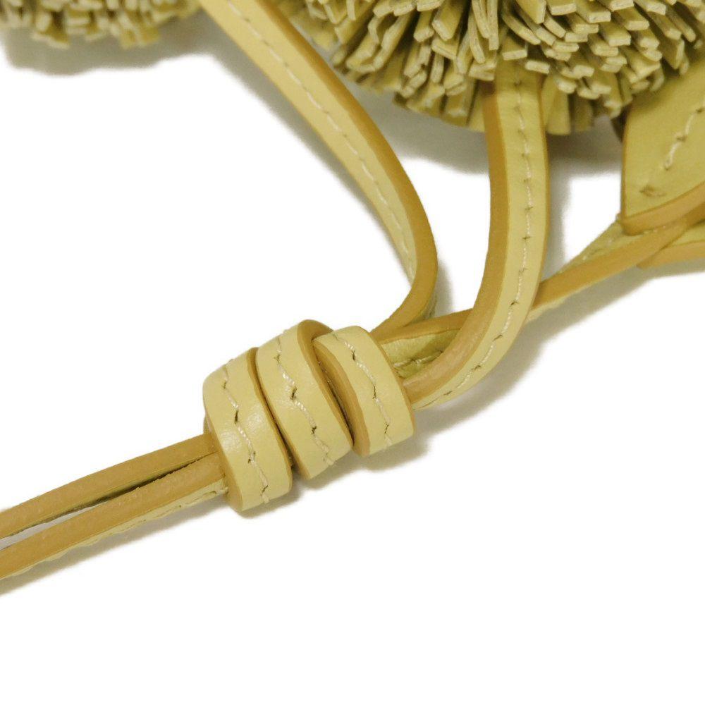 Used 12166 Trick Leather Key Ring 5TL516 2E6Y F0032 7950 Current Calfskin Pastel Yellow Charm Logo Foil Stamp Vanilla