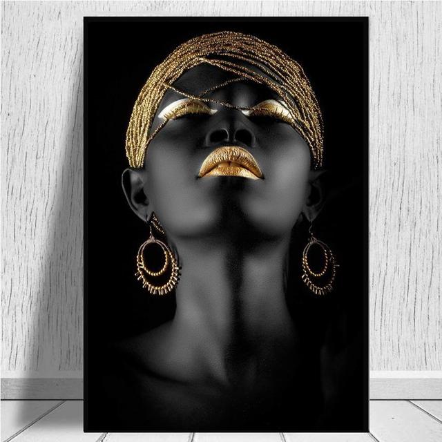 

Класичне мистецтво Чорне золото Африканські жінки Картини на полотні Настінні картини Плакати та принти для вітальні Офіс Спальня Домашній декор Без рамки 60*90cm