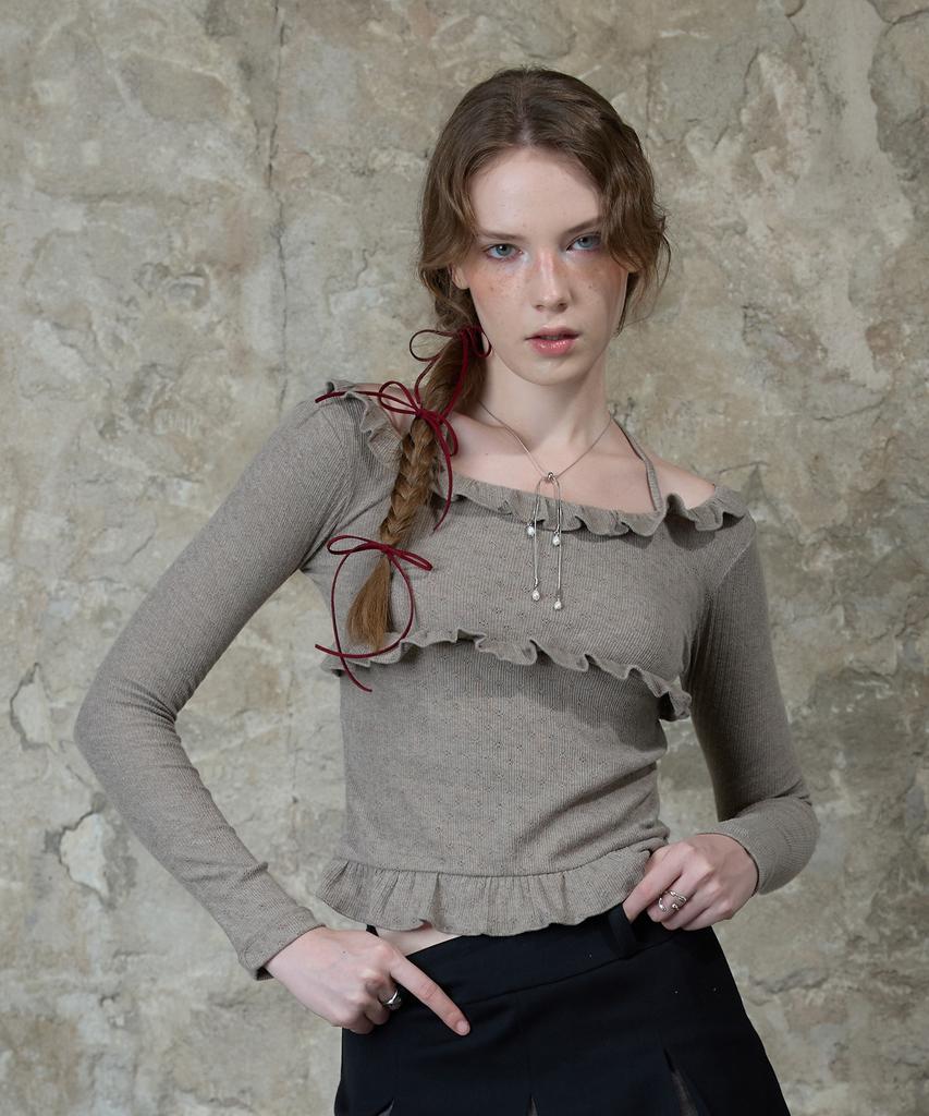 LARTIGENT L13 Frill Halter Sleeve(Brown)