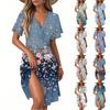 Women's Fashion Short Sleeve Wrap Sundress V-Neck Floral Print Dresses