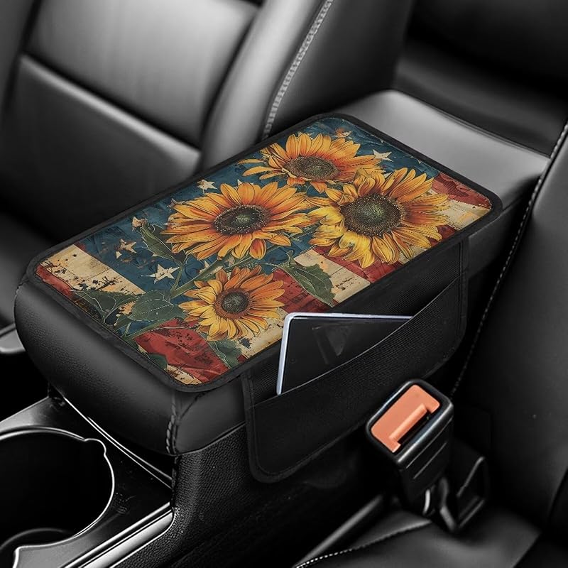 

Чехол на центральную консоль автомобиля с принтом черепа, нескользящий чехол на подлокотник для автомобиля, универсальные защитные чехлы для подлокотников, подходят для автомобилей, внедорожников, декоративные чехлы для автомобилей Yellow-Sunflower Americ