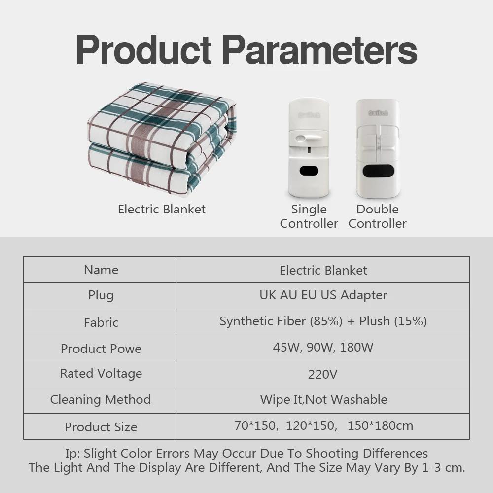 Electric Blanket 220V Thicken Thermostat Electric Blankets 70X150/120X150/150X180Cm Electric Heating Blanket Winter Body Warmer