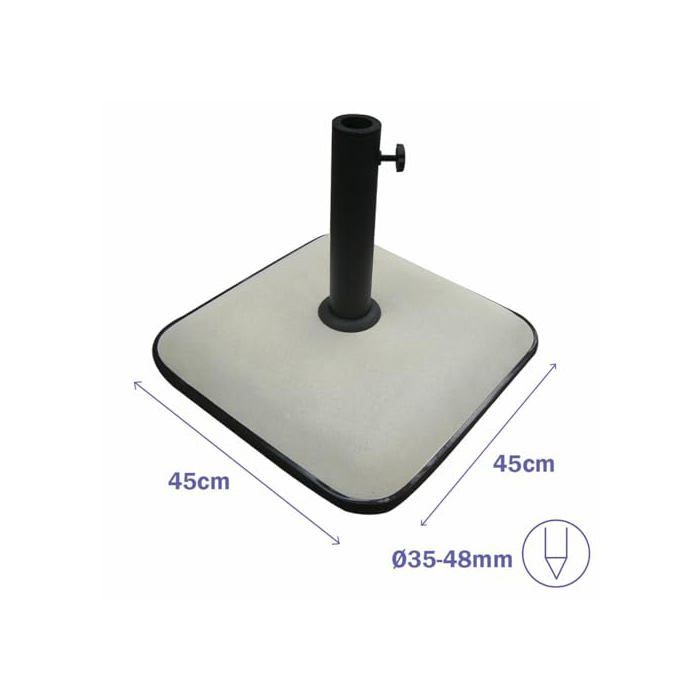 Square Cement Parasol Base - MARBUENO SUMMER - 45x45x7.3 Cm - 25 Kg - White - Compatible Ø35/38/48 Mm