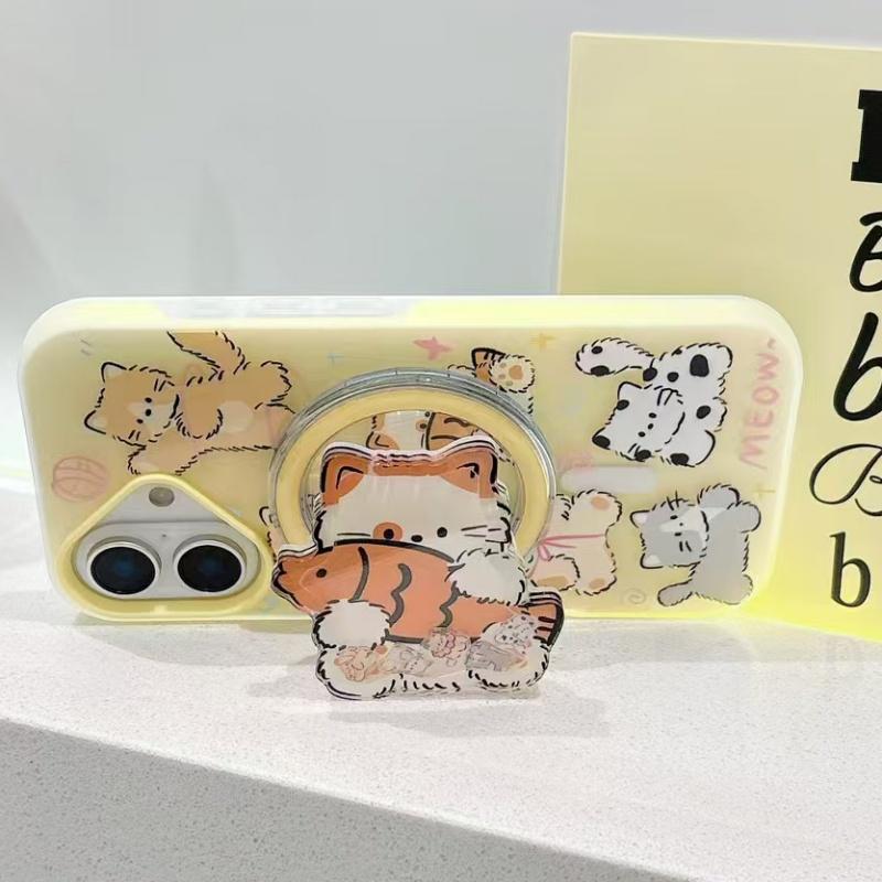 Korean Cute Quicksand Shake Kitten Magnetic Phone Holder  Stand Grip Tok GripTok  Support For iPhone 16 15 For Magsafe Accessori