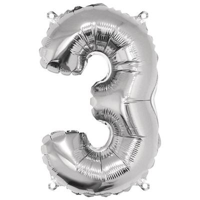 Ballon Chiffre 3, 40cm, 1pce. , argent